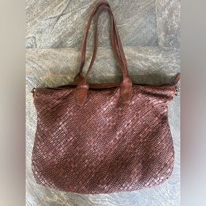 Woven Leather Tote Bag in Brown